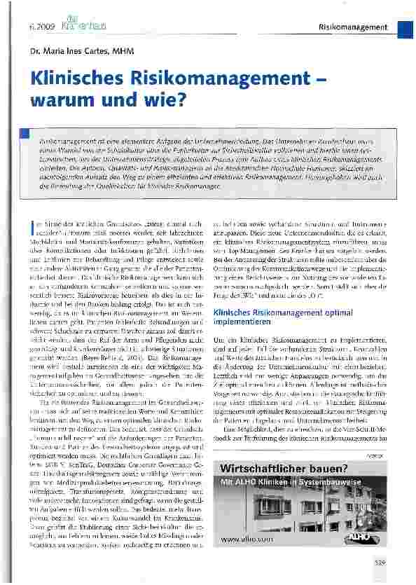 Vorschauseite 1: Klinisches Risikomanagement warum und wie?