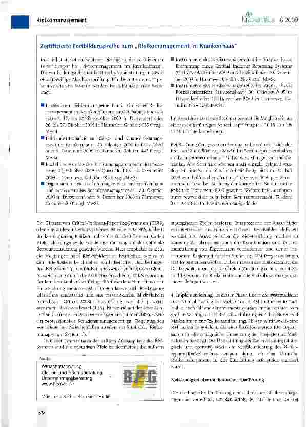 Vorschauseite 4: Klinisches Risikomanagement warum und wie?