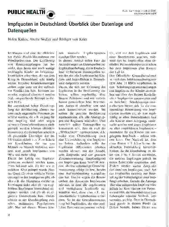 Vorschauseite 1: Impfquoten in Deutschland: Überblick über Datenlage und Datenquellen