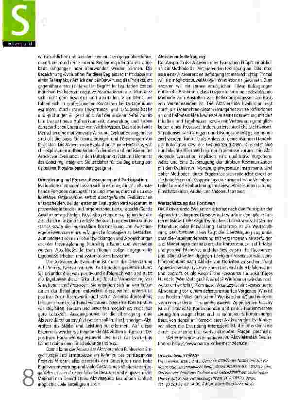 Vorschauseite 2: Wissenschaftliche Begleitung partizipativer Projekte durch Aktivierende Evaluation