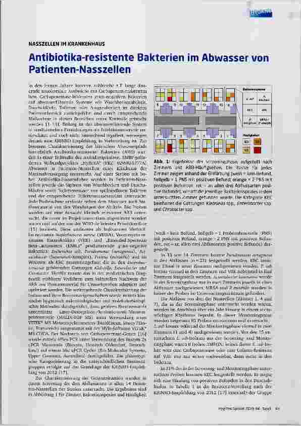 Vorschauseite 1: Antibiotika-resistente Bakterien im Abwasser von Patienten-Nasszellen