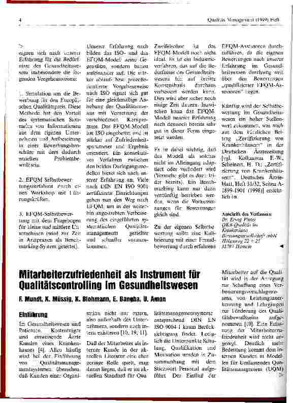 Vorschauseite 1: Mitarbeiterzufriedenheit als Instrument für Qualitätscontrolling im Gesundheitswesen