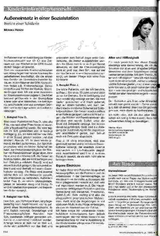 Vorschauseite 1: Außeneinsatz in einer Sozialstation Bericht einer Schülerin