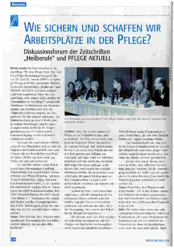 Vorschauseite 1: Wie sichern und schaffen wir Arbeitsplätze in der Plege?