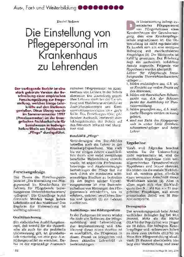 Vorschauseite 1: Die Einstellung von Pflegepersonal im Krankenhaus zu Lehrenden