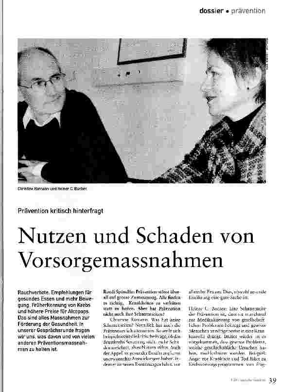 Vorschauseite 1: Nutzen und Schaden von Vorsorgemassnahmen