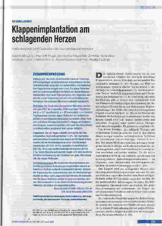 Vorschauseite 1: Klappenimplantation am schlagenden Herzen