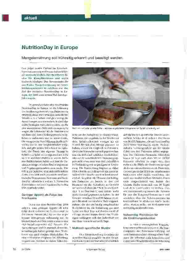 Vorschauseite 1: NutritionDay in EuropeMangelernährung soll frühzeitig erkannt und beseitigt werden