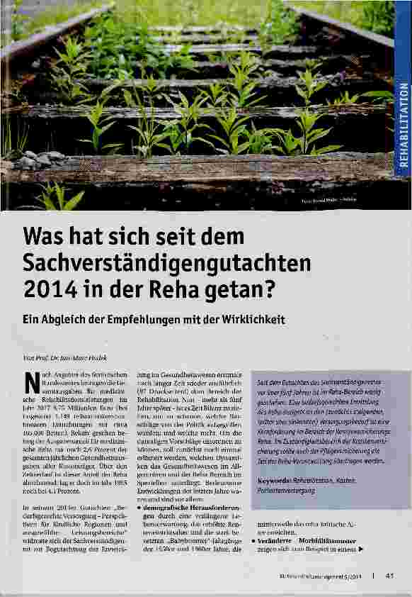Vorschauseite 1: Was hat sich seit dem Sachverständigengutachten 2014 in der Reha getan?