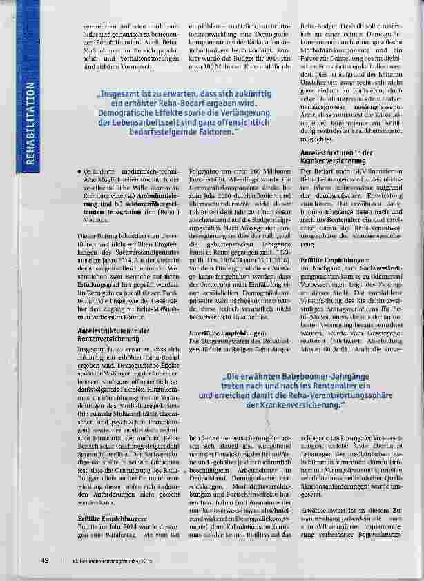 Vorschauseite 2: Was hat sich seit dem Sachverständigengutachten 2014 in der Reha getan?
