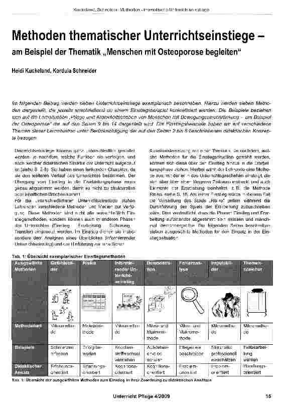 Vorschauseite 1: Methoden thematischer Unterrichtseinstiege am Beispiel der Thematik „Menschen mit Osteoporose begleiten