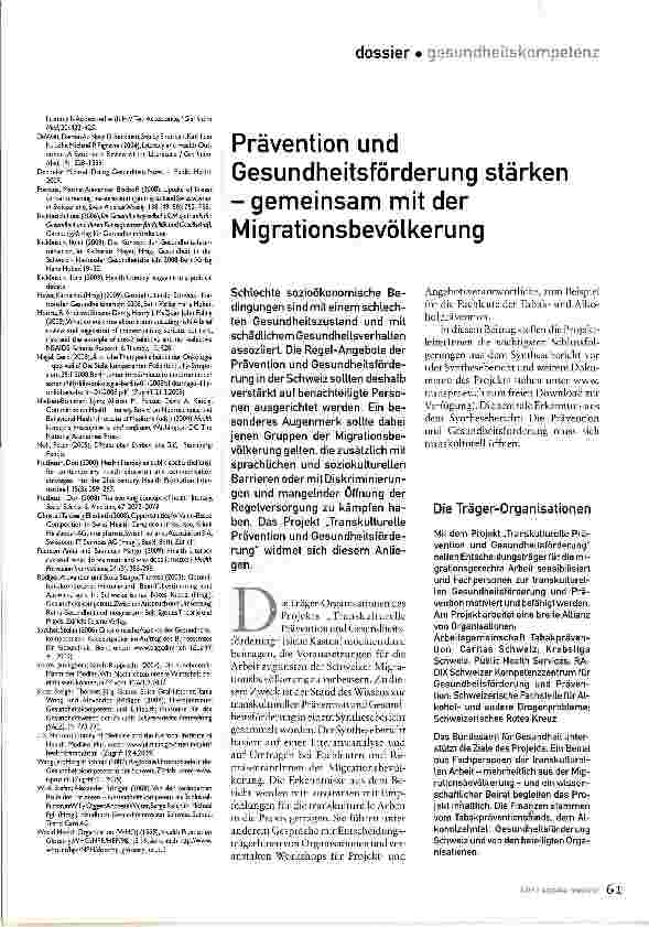 Vorschauseite 1: Prävention und Gesundheitsförderung stärken -gemeinsam mit der Migrationsbevölkerung