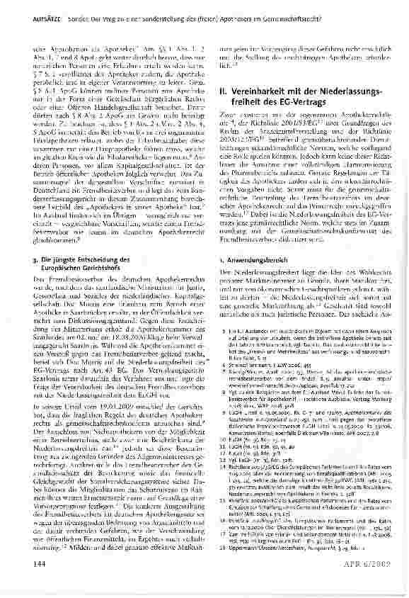 Vorschauseite 2: Der Weg zu einer Sonderstellung des (freien) Apothekers im Gemeinschaftsrecht? - Das Urteil „Doc Morris und die Folgen