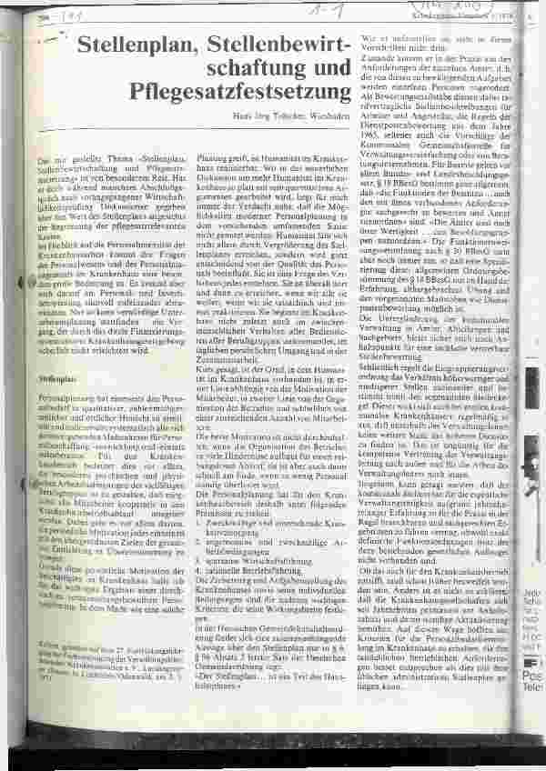 Vorschauseite 1: Stellenplan, Stellenbewirtschaftung und Pflegesatzfestsetzung