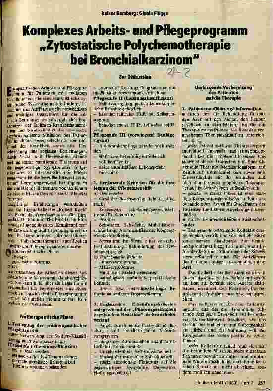 Vorschauseite 1: Komplexes Arbeitsund Pflegeprogramm Zytostatische Polychemotherapie bei Bronchialkarzinom