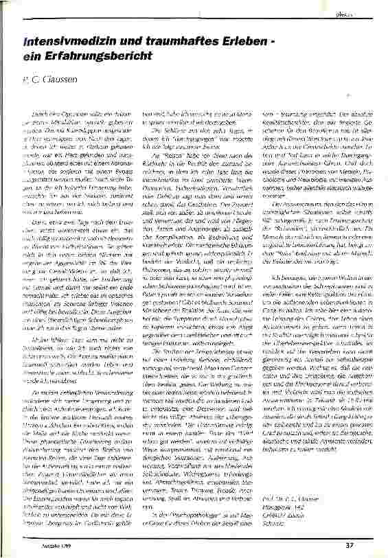 Vorschauseite 1: Intensivmedizin und traumhaftes Erleben - ein Erfahrungsbericht
