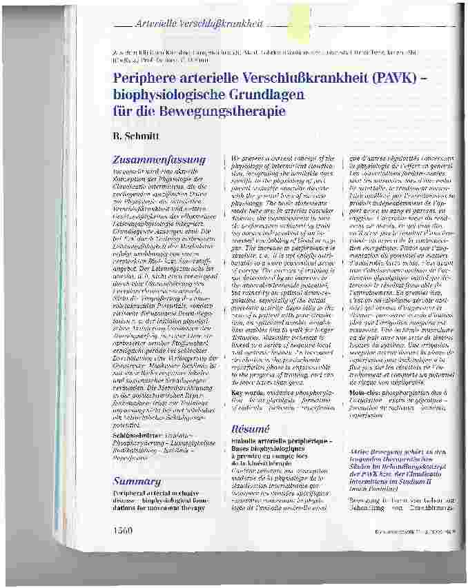 Vorschauseite 1: Periphere arterielle Verschlußkrankheit (PAVK) biophysiologische Grundlagen für die Bewegungstherapie
