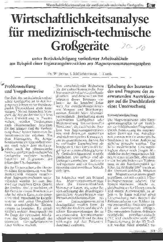 Vorschauseite 1: Wirtschaftlichkeitsanalyse für medizinisch-technische Großgeräte unter Berücksichtigung veränderter Arbeitsabläufe