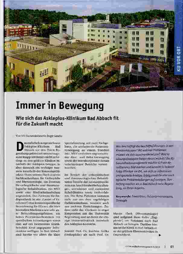 Vorschauseite 1: Immer in Bewegung Wie sich das Asklepios-Klinikum Bad Abbach fit für die Zukunft macht