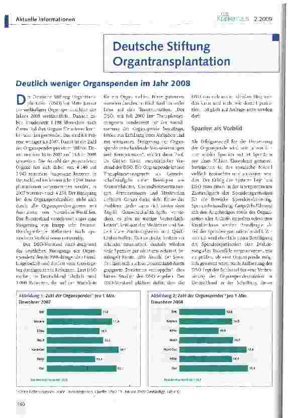Vorschauseite 1: Deutsche Stiftung OrgantransplantationDeutlich weniger Organspenden im Jahr 2008