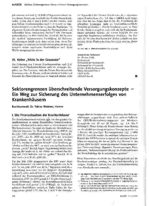 Vorschauseite 1: Sektorengrenzen überschreitende Versorgungskonzepte -Ein Weg zur Sicherung des Unternehmenserfolges von Krankenhäusern