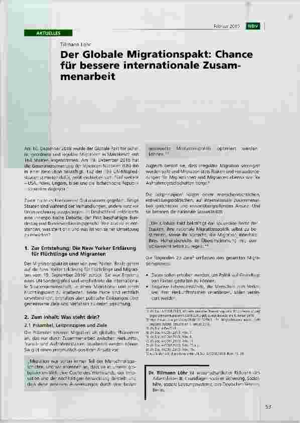 Vorschauseite 1: Der Globale Migrationspakt: Chance für bessere internationale Zusammenarbeit