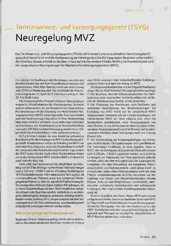 Vorschauseite 1: Terminserviceund Versorgungsgesetz (TSVG) Neuregelung MVZ