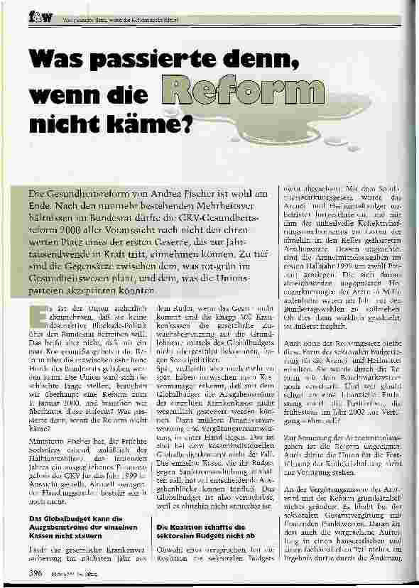 Vorschauseite 1: Was passierte denn, wenn die Reform nicht käme?