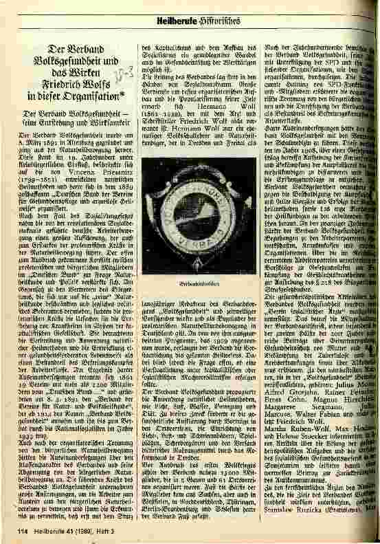 Vorschauseite 1: Der Verband Volksgesundheit und das Wirken Friedrich Wolfs in dieser Organisation