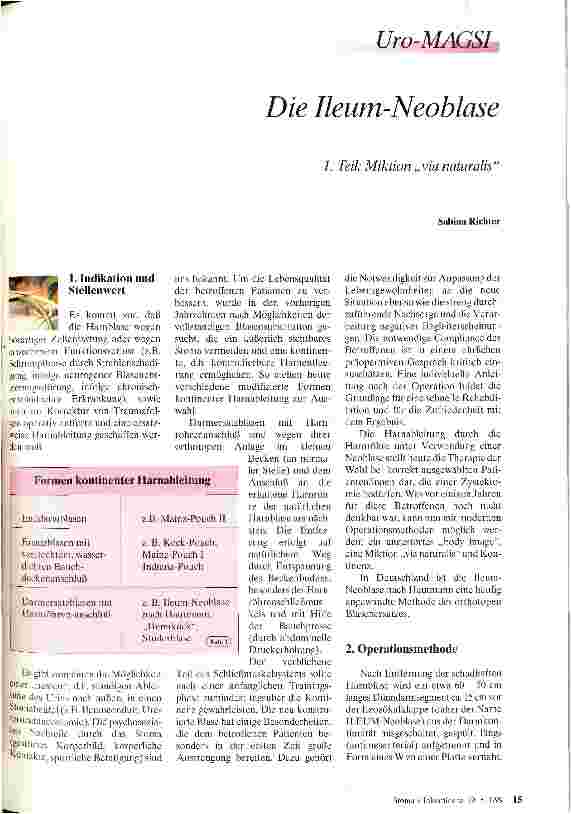 Vorschauseite 1: Die Ileum-Neoblase 1. Teil: Miktion via naturalis