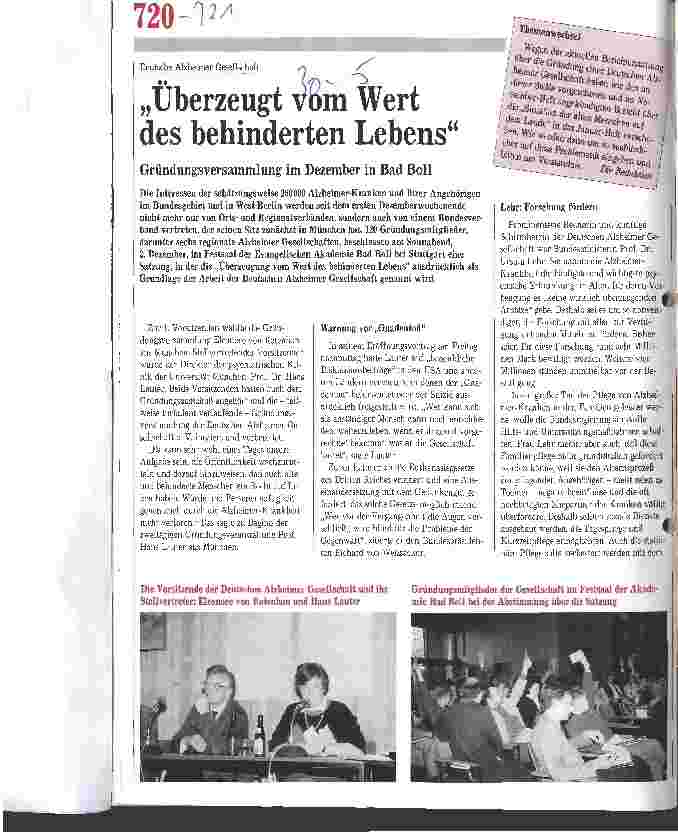 Vorschauseite 1: Überzeugt vom Wert des behinderten Lebens Gründerversammlung im Dezember in Bad Boll