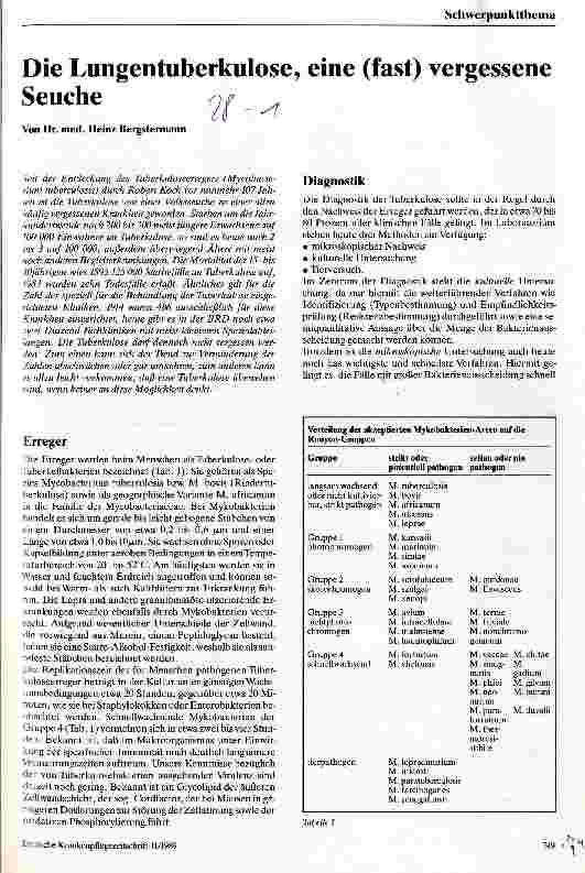Vorschauseite 1: Die Lungentuberkulose, eine (fast) vergessene Seuche