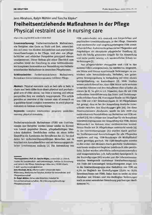Vorschauseite 1: Freiheitsentziehende Maßnahmen in der Pflege
