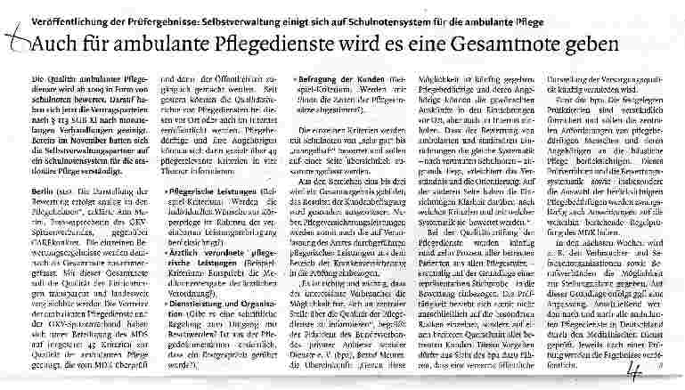 Vorschauseite 1: Auch für ambulante Pflegedienste wird es eine Gesamtnote geben