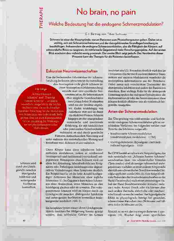 Vorschauseite 1: No brain, no pain Welche Bedeutung hat die endogene Schnnerznnodulation?