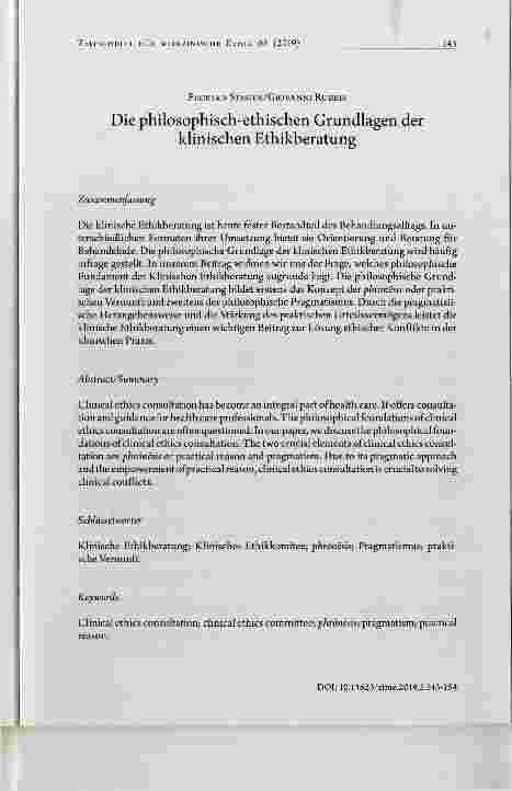 Vorschauseite 1: Die philosophisch-ethischen Grundlagen der klinischen Ethikberatung