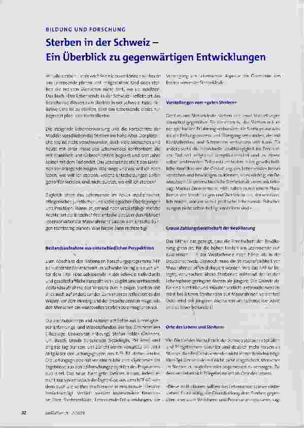 Vorschauseite 1: BILDUNG UND FORSCHUNG Sterben in der Schweiz Ein Überblick zu gegenwärtigen Entwicklungen