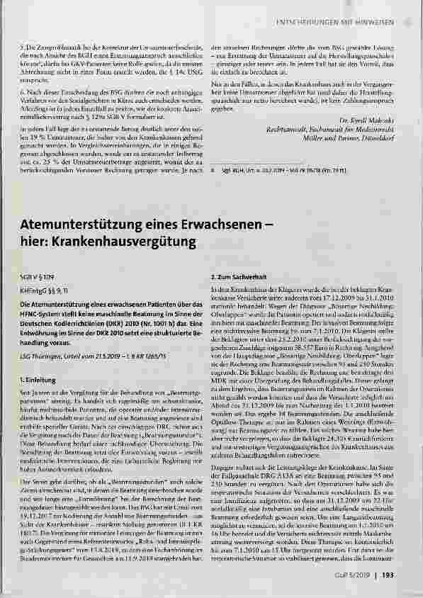 Vorschauseite 1: Atemunterstützung eines Erwachsenen hier: Krankenhausvergütung