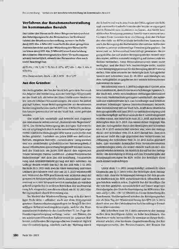 Vorschauseite 1: Verfahren der Benehmensherstellung im kommunalen Bereich