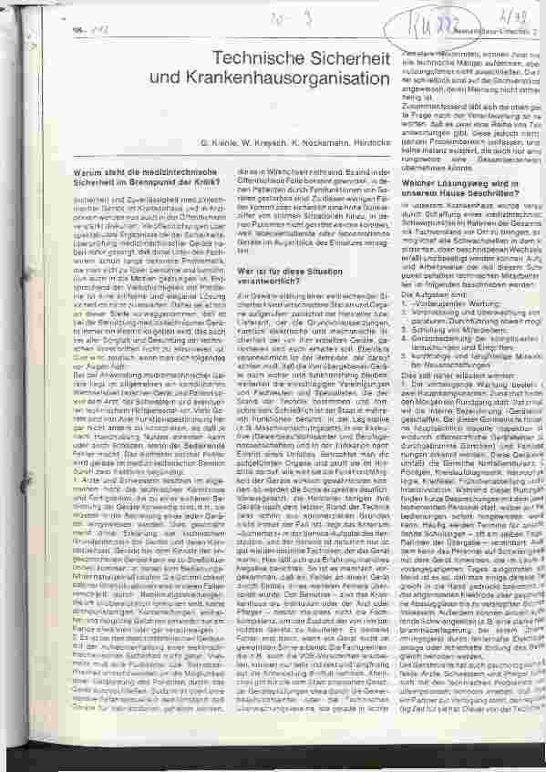 Vorschauseite 1: Technische Sicherheit und Krankenhausorganisation