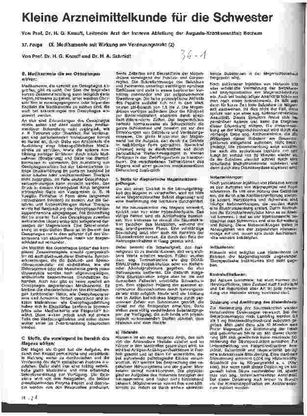 Vorschauseite 1: Kleine Arzneimittelkunde für die Schwester 37. Folge: IX. Medikamente mit Wirkung am Verdauungstrakt (2)