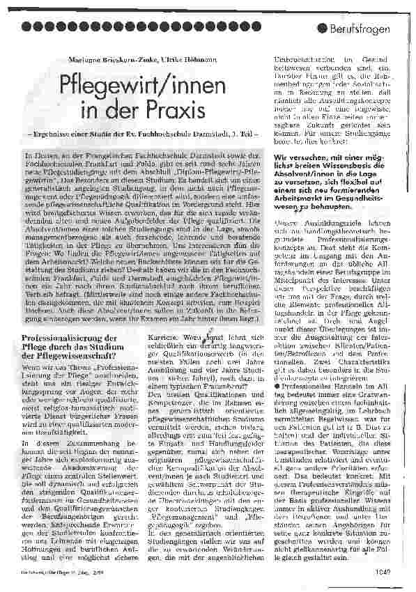 Vorschauseite 1: Pflegewirt/innen in der Praxis
