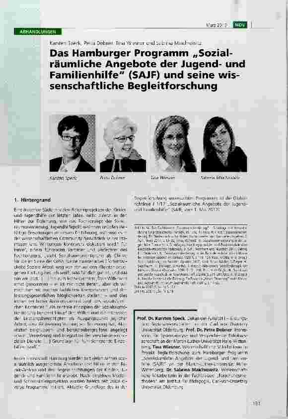 Vorschauseite 1: Das Hamburger Programm „Sozialräumliche Angebote der Jugendund Familienhilfe (SAJF) und seine wissenschaftliche Begleitforschung
