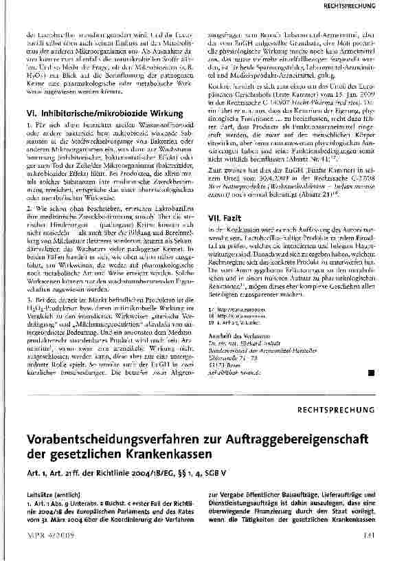 Vorschauseite 1: Vorabentscheidungsverfahren zur Auftraggebereigenschaft der gesetzlichen KrankenkassenArt. i, Art. 21 ff. der Richtlinie 2004/18/EG, §§ 1, 4, SGB V