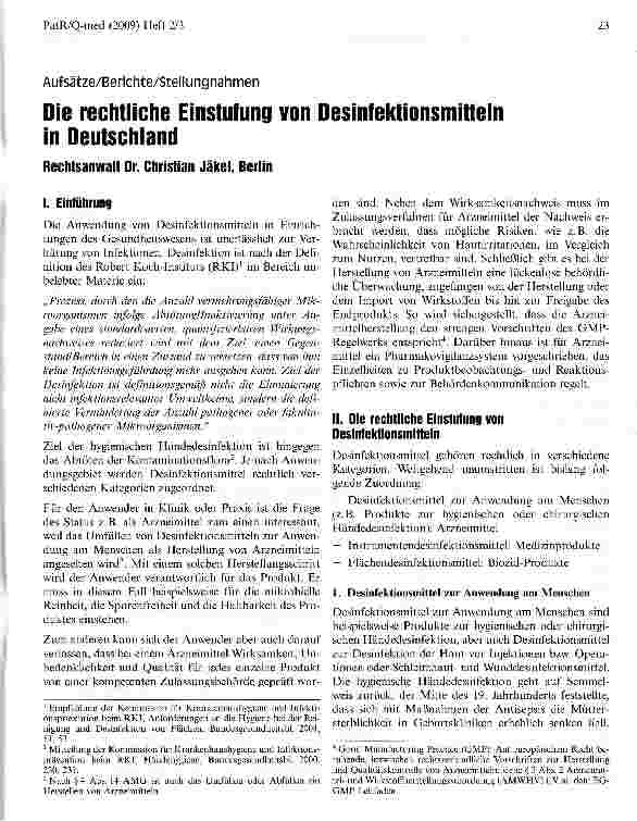 Vorschauseite 1: Die rechtliche Einstufung von Desinfektionsmitteln in Deutschland