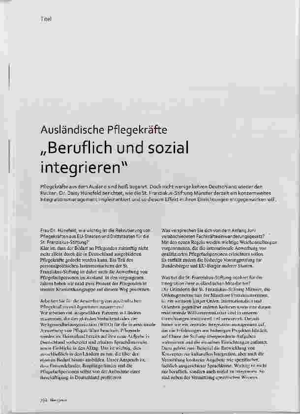 Vorschauseite 1: Ausländische Pflegekräfte „Beruflich und sozia integrieren“