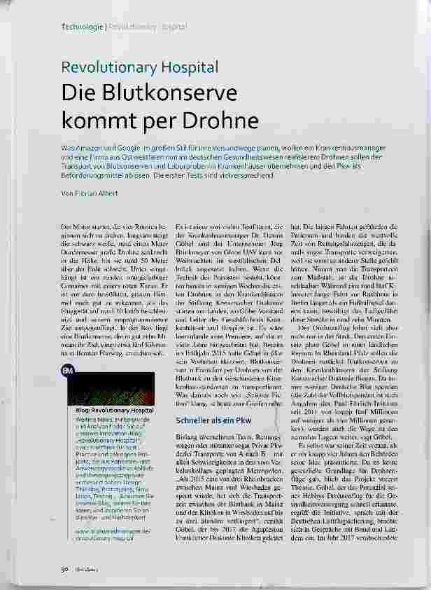 Vorschauseite 1: Die Blutkonserve kommt per Drohne