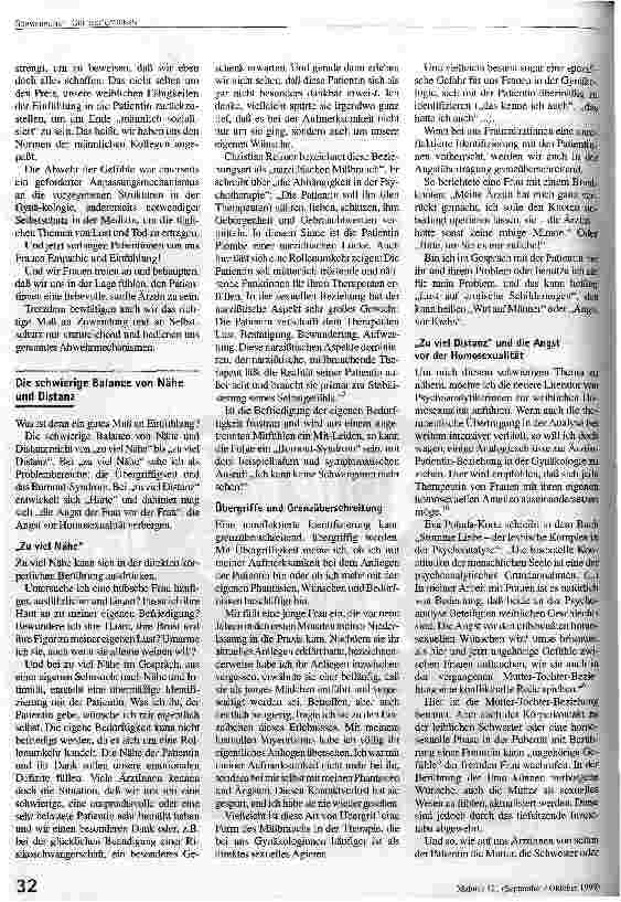 Vorschauseite 3: Erotik zwischen Frauenärztin und Patientin Wahrnehmung und Reflexion von Zärtichkeit und Härte, von Nähe und Distanz