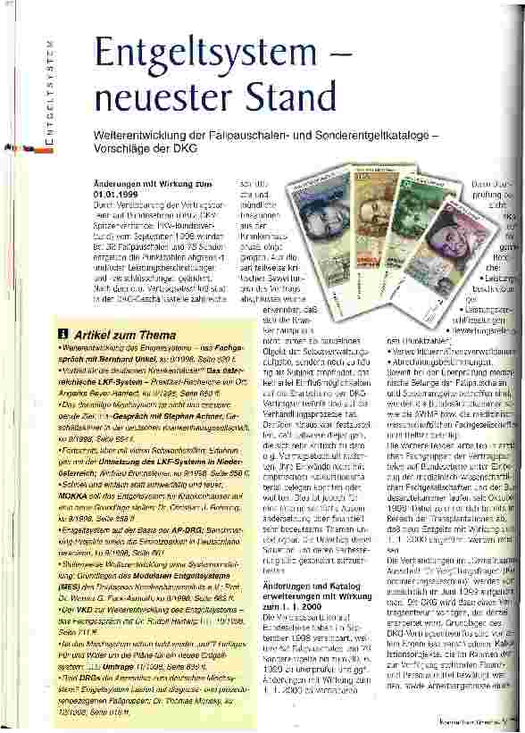 Vorschauseite 1: Entgeltsystem - neuester Stand Weiterentwicklung der Fallpauschalenund Sonderentgeltkataloge -Vorschläge der DKG