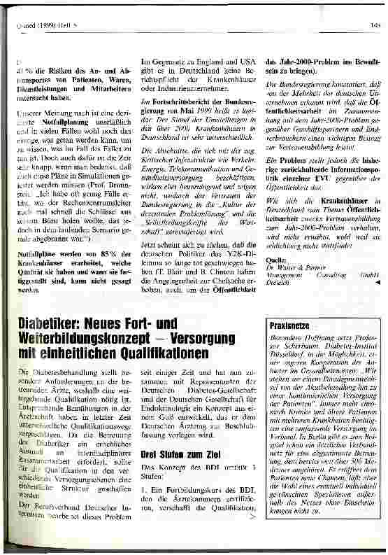 Vorschauseite 2: Y2K-Situationsanalyse der Krankenhäuser in Deutschland, Österreich und der Schweiz Kommentierung der Studienergebnisse